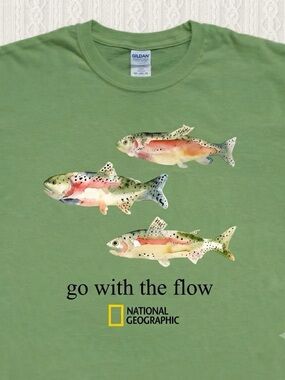 Gildan Light Green Tee with Watercolor Trout Graphic